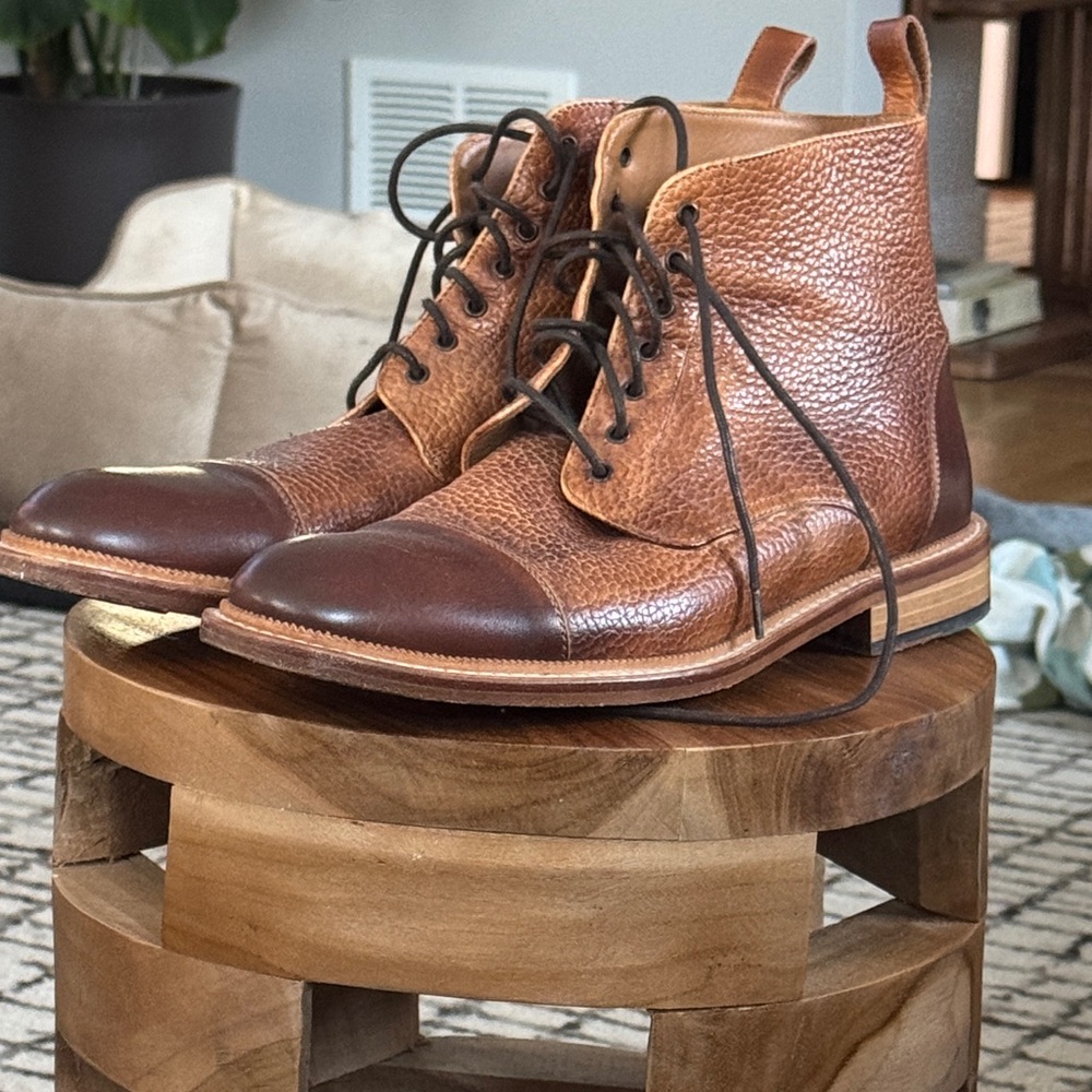 Taft Brown Textured Leather Lace-Up Boots